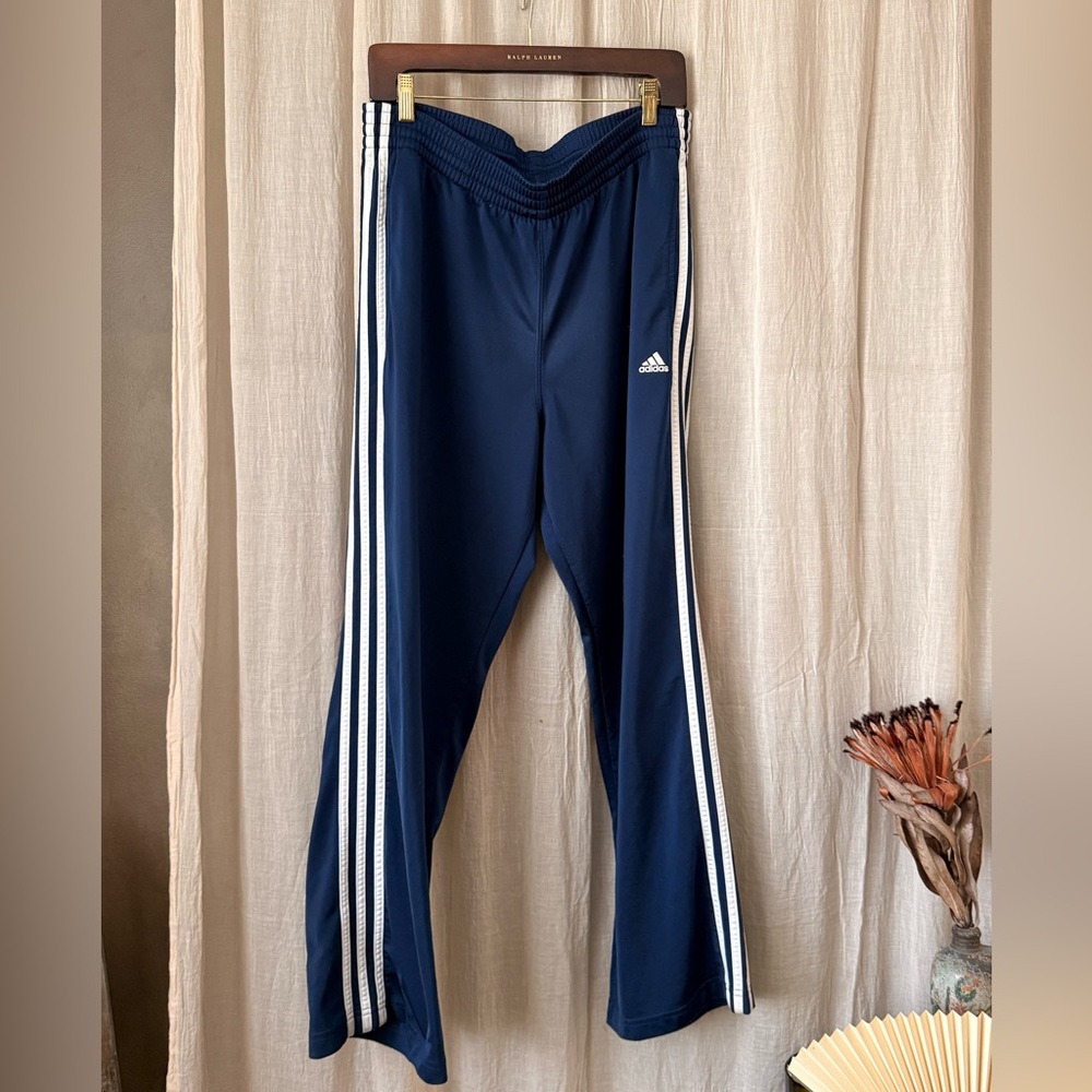 vintage Adidas Navy blue soft cotton oversized baggy wide leg track pants y2k